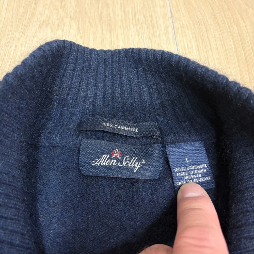 Allen Solly Mens Navy Blue 100% Cashmere Quarter Zip Mock Neck Sweater Large